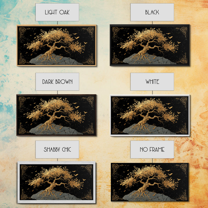 Gold Tree of Life Artwork, Intricate Roots and Leaves, Wood Framed Map Wall Art for Home or Office Décor
