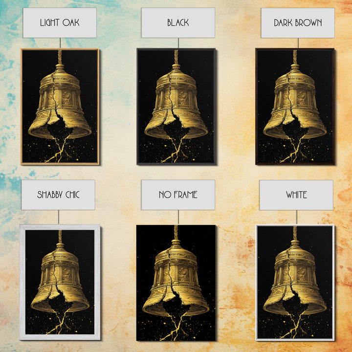 Golden Cracked Bell – Canvas Gold Canvas Print – Ancient Greek Inspired Wall Art with Real Wood Frame for Classical Decor