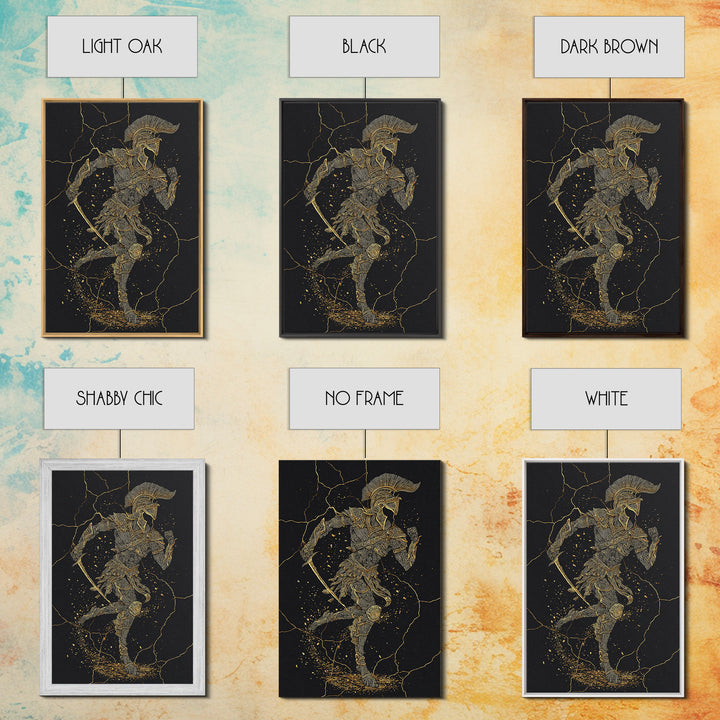 Canvas Gold Canvas Print, Spartan Runner Wall Art, Mythology Warrior Decor, Real Wood Frame, Ancient Greek Hero Artwork