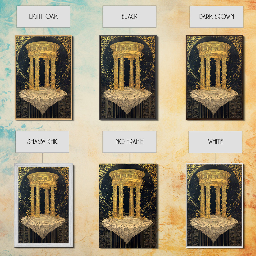 Floating Temple Canvas Gold Canvas Print, Classical Architecture Art, Real Wood Frame Ancient Greece Decor
