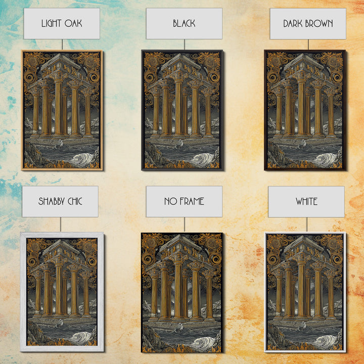 Temple Of The Gods, Mythological Architecture, Canvas Gold Canvas Print, Real Wood Frame Wall Art