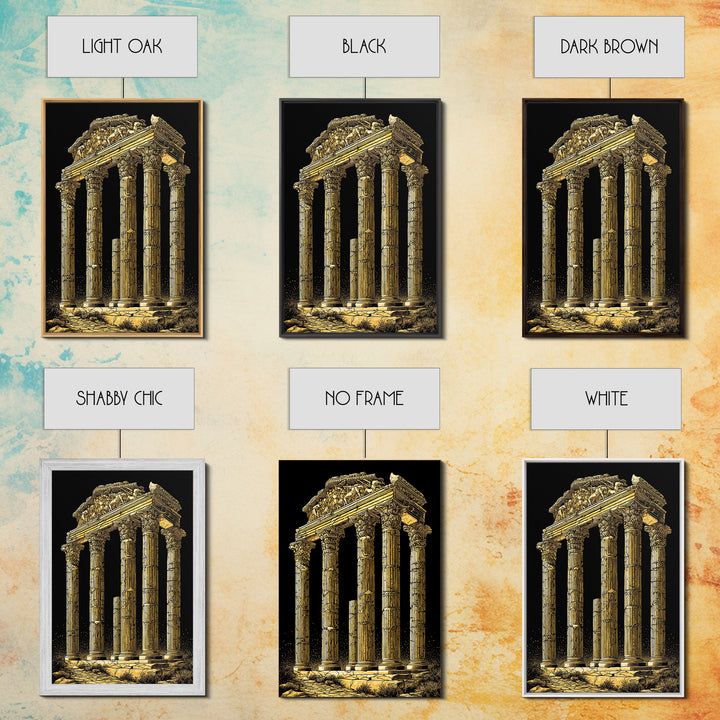 Greek Temple Ruins, Timeless Classical Columns, Canvas Gold Canvas Print, Real Wood Frame Wall Art