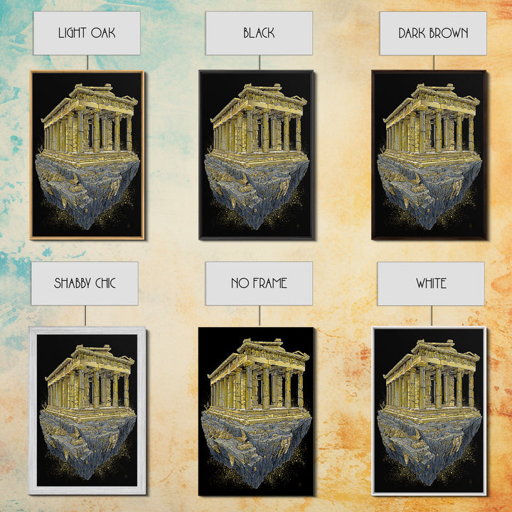 Floating Ancient Temple, Surreal Greek Ruins, Canvas Gold Canvas Print, Real Wood Frame Wall Art