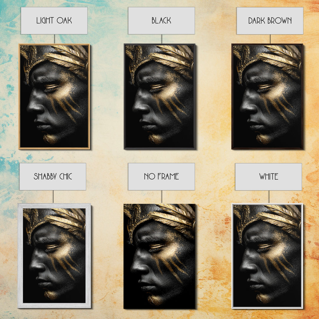 Ancient Warrior Portrait, Canvas Gold Canvas Print, Mythology Wall Art, Real Wood Framed Decor, Luxury Spartan Artwork