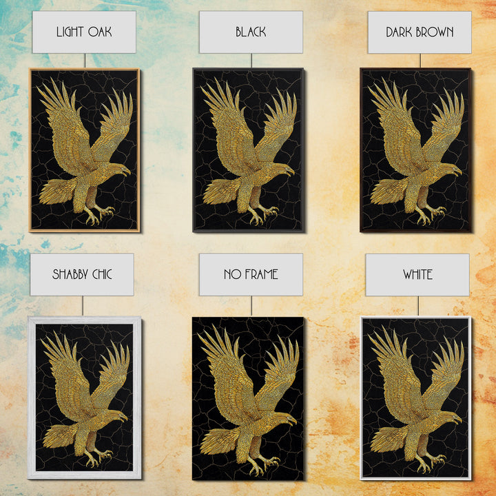Golden Eagle Canvas Art, Canvas Print in Canvas Gold, Framed Canvas Wall Art with Real Wood Frame, Black Background Luxury Wildlife Decor