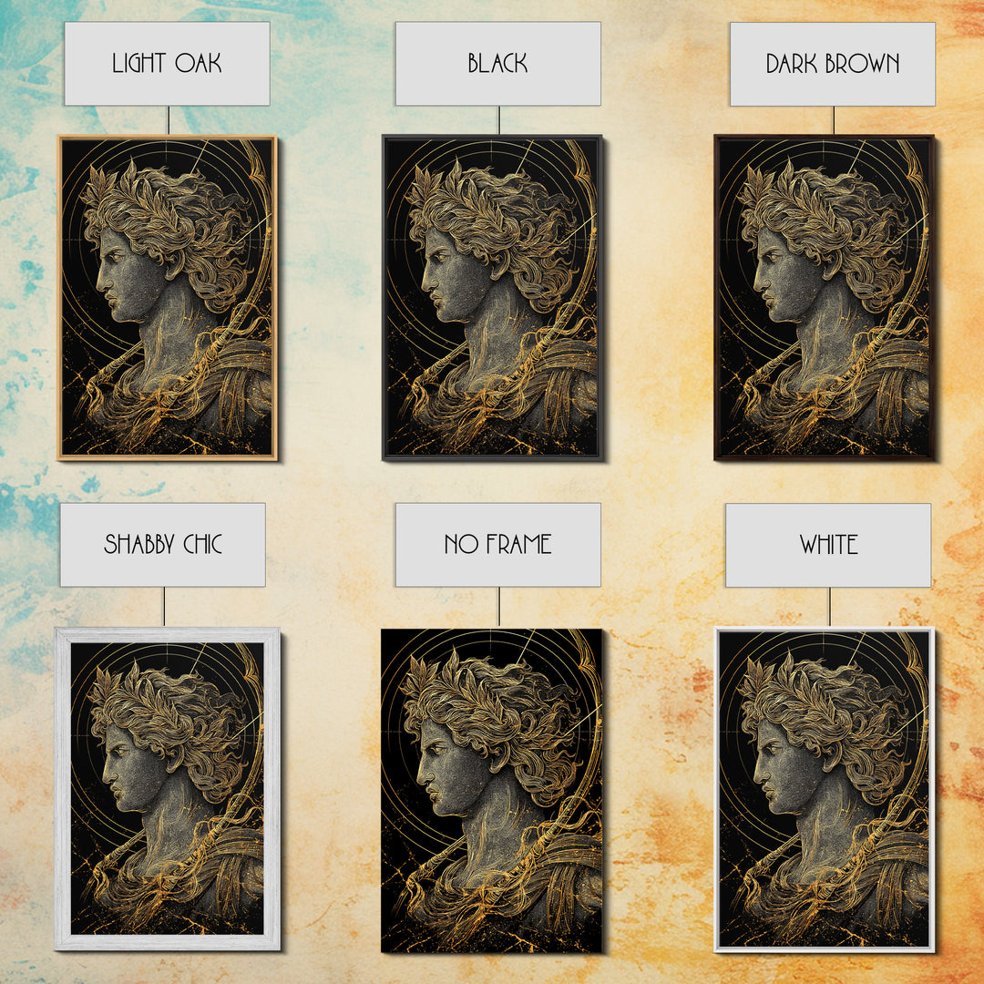 Apollo God Of Light Canvas Gold Canvas Print, Classical Greek Mythology Artwork, Real Wood Frame Decorative Ancient Wall Art