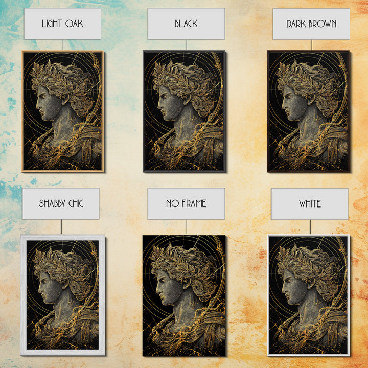Apollo God Of Light Canvas Gold Canvas Print, Classical Greek Mythology Artwork, Real Wood Frame Decorative Ancient Wall Art