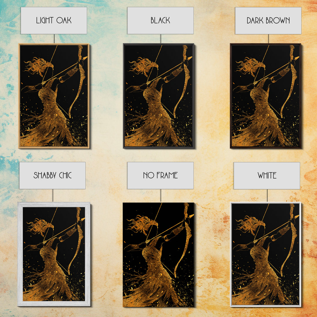 Artemis Archer Goddess Mythology, Canvas Gold Canvas Print, Real Wood Frame, Greek Myth Wall Art, Celestial Home Decor