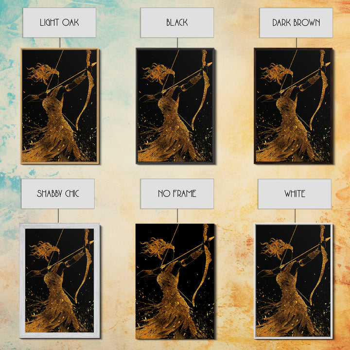 Artemis Archer Goddess Mythology, Canvas Gold Canvas Print, Real Wood Frame, Greek Myth Wall Art, Celestial Home Decor