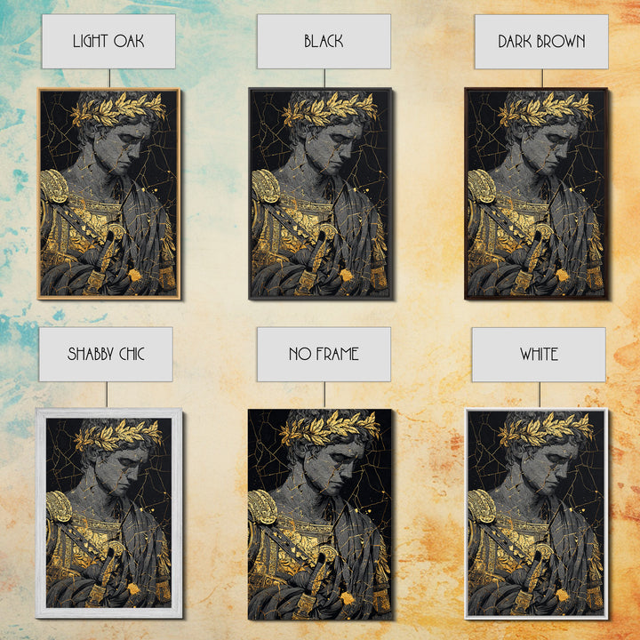 Roman Emperor Bust With Laurel Crown, Canvas Gold Canvas Print, Classical Sculpture Wall Art, Real Wood Frame Home Decor