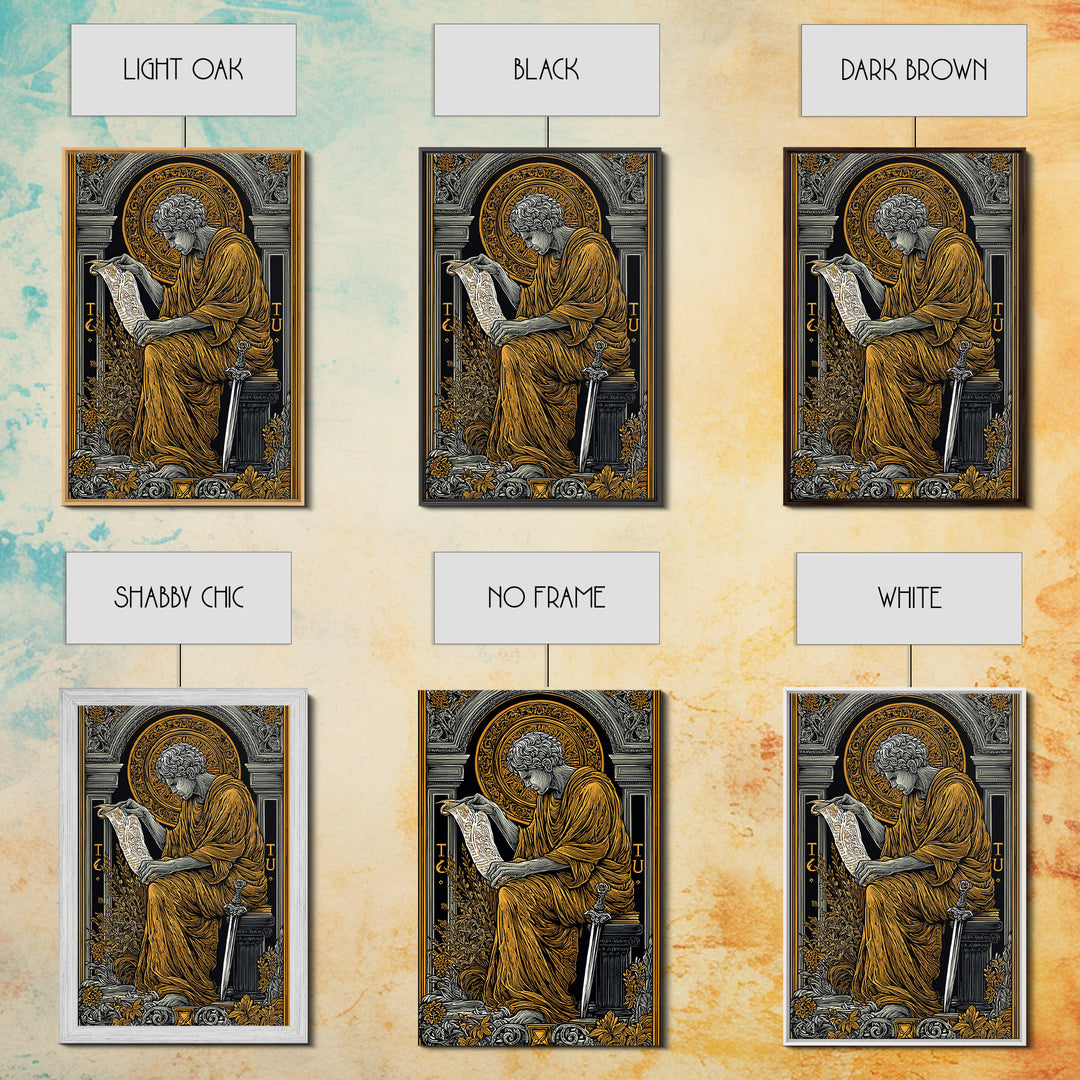Scholar Reading Ancient Scroll, Canvas Gold Art Print, Roman Inspired Decorative Wall Art, Mythology Style, Real Wood Frame