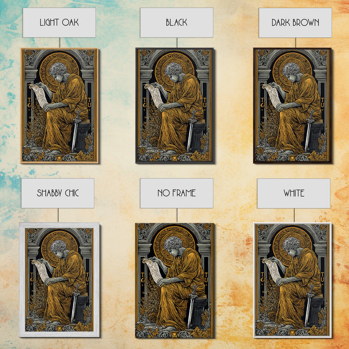 Scholar Reading Ancient Scroll, Canvas Gold Art Print, Roman Inspired Decorative Wall Art, Mythology Style, Real Wood Frame