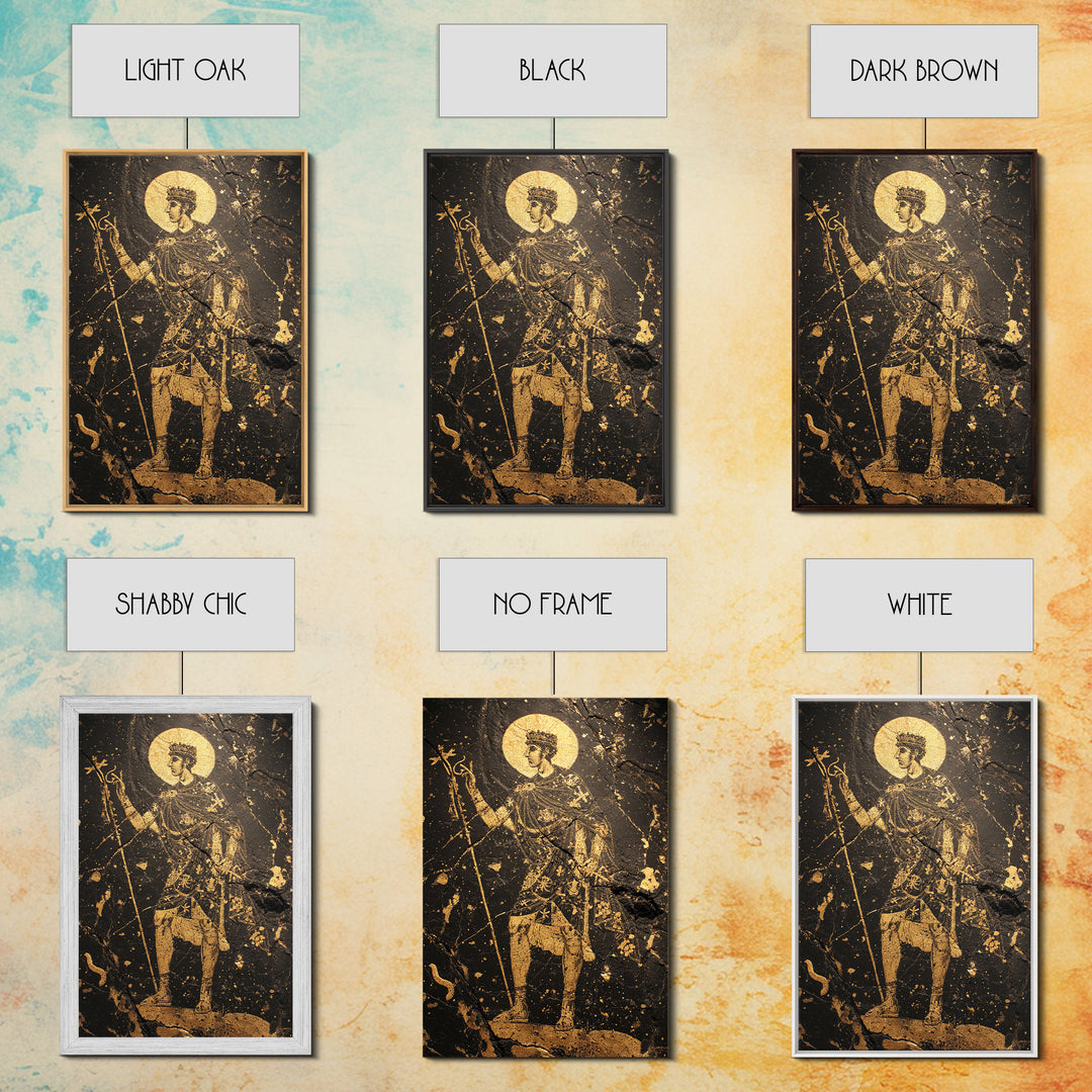 Constantine Canvas Gold Canvas Print, Byzantine Roman Emperor Holding Staff Artwork, Regal Historical Wall Art, Wood Frame