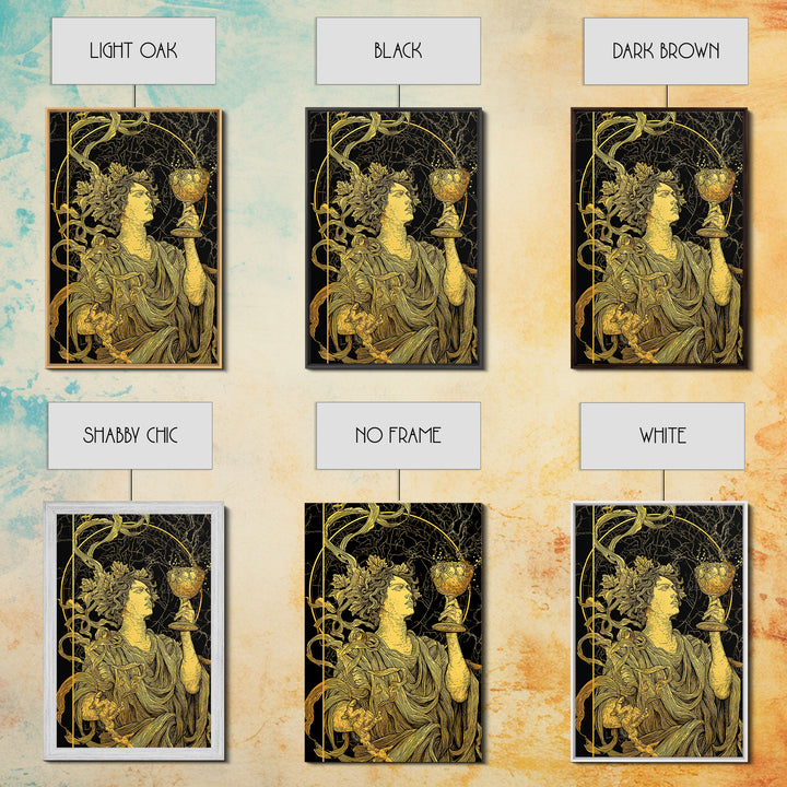 Dionysus With Chalice Canvas Gold Canvas Print, Ancient Greek God Art, Mythology Home Decor With Real Wood Frame