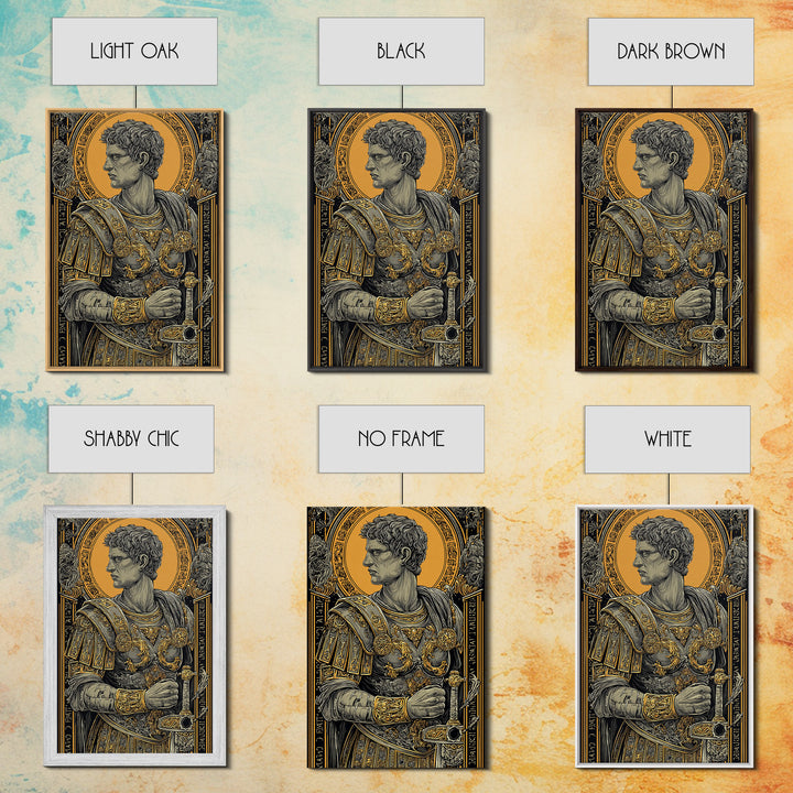 Roman General Portrait Canvas Gold Canvas Print, Ancient Warrior Wall Art, Regal Classical Decor With Real Wood Frame