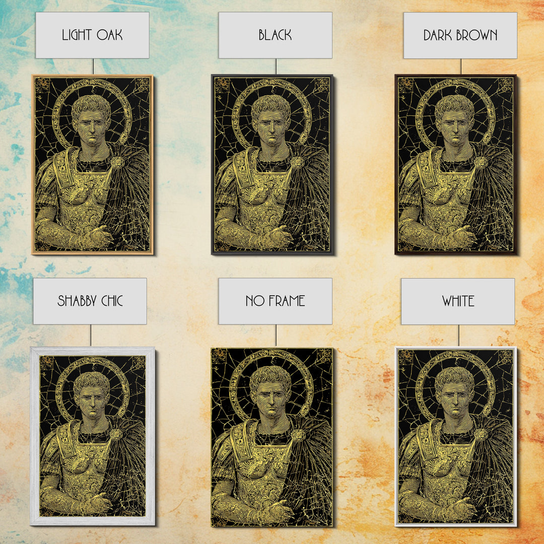 Augustus Caesar Canvas Gold Canvas Print, Roman Emperor Portrait Wall Art, Ancient Regal Decor With Real Wood Frame