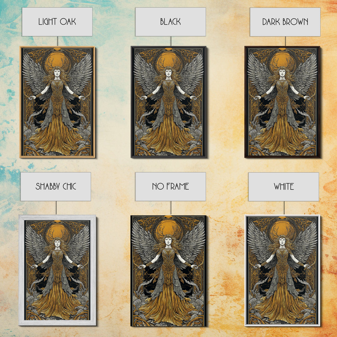 Mythical Winged Goddess Canvas Gold Canvas Print, Fantasy Divine Woman Art, Ethereal Luxury Decor With Real Wood Frame
