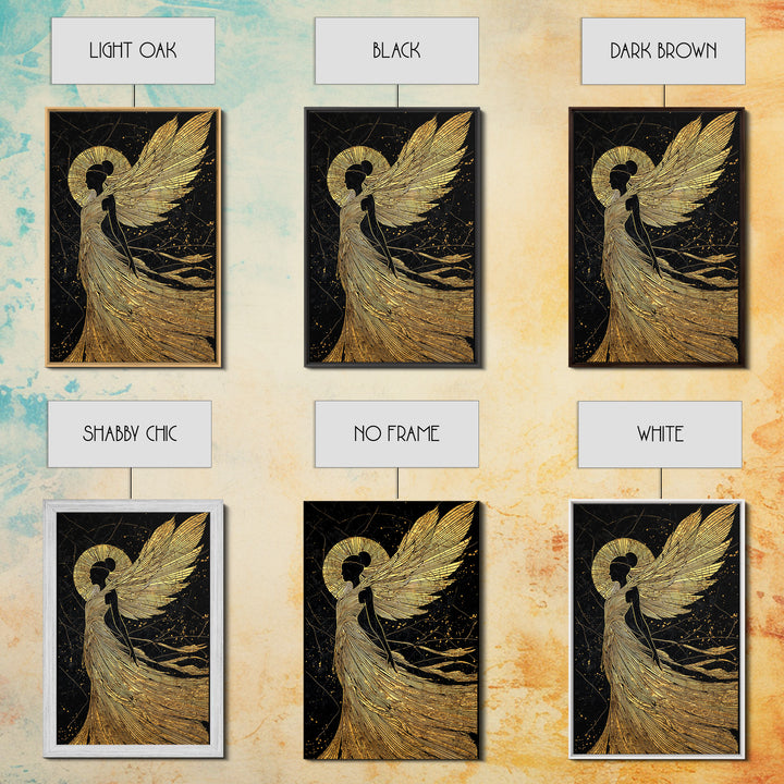 Golden Angelic Silhouette Canvas Gold Canvas Print, Elegant Divine Figure Art, Celestial Decor With Real Wood Frame