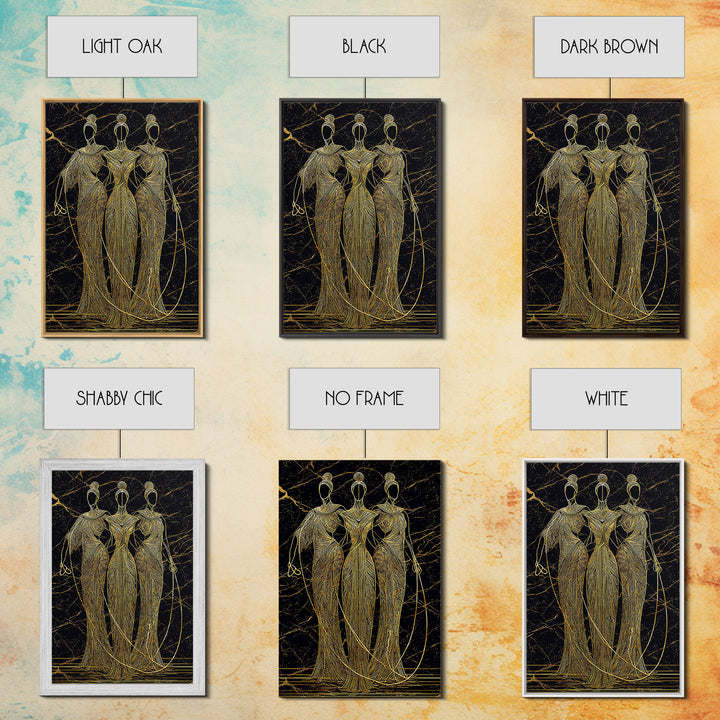 The Fates Mythological Canvas Gold Canvas Print, Destiny Goddess Wall Art, Greek Myth Symbolism, Elegant Decor, Real Wood Frame