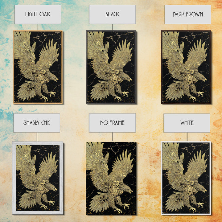 Majestic Eagle In Flight, Canvas Gold Art, Mythology Inspired Bird Print, Ancient Symbol Wall Decor, Luxury Real Wood Frame