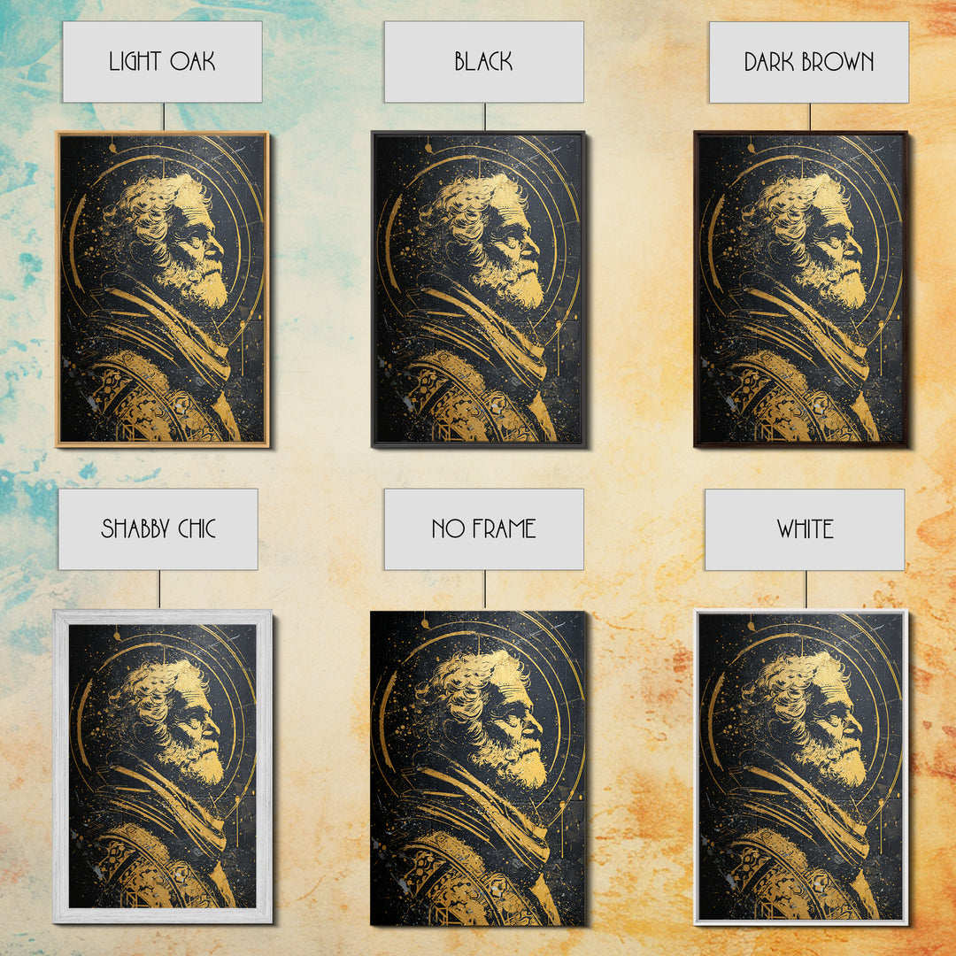 Stoic Elder Portrait Canvas Gold Canvas Print, Greek Philosopher Wall Art, Abstract Ancient Decor, Real Wood Frame