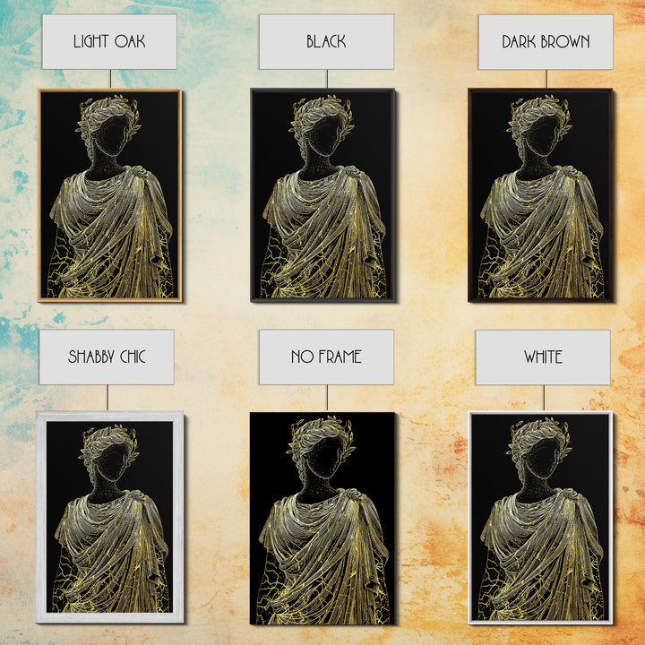 Divine Goddess Bust Canvas Gold Canvas Print, Ethereal Greek Statue Art, Elegant Classical Wall Decor, Real Wood Frame