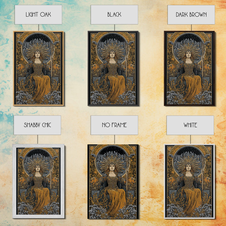 Greek Goddess Hera Throne Canvas Gold Canvas Print, Mythology Wall Art, Divine Regal Decor, Real Wood Frame Artwork