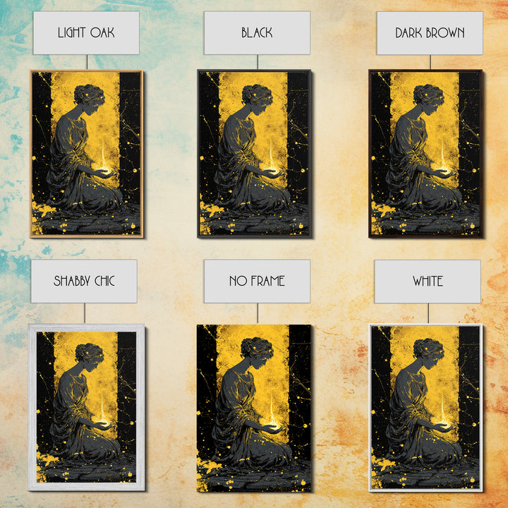 Greek Goddess Hestia With Flame Canvas Gold Canvas Print, Ancient Mythology Wall Art, Real Wood Frame Home Decor