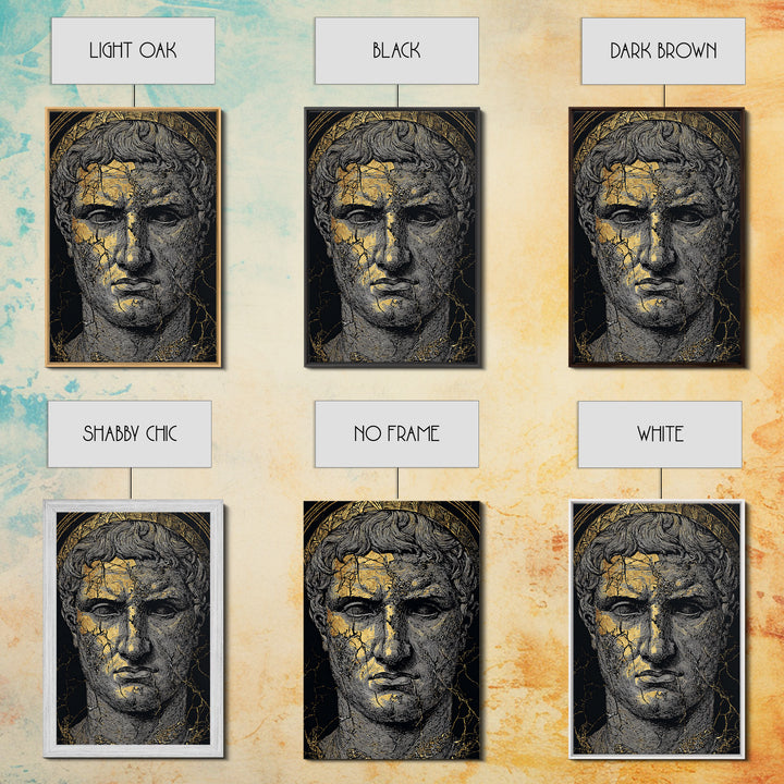 Canvas Gold Canvas Print, Roman Emperor Portrait Art, Ancient Bust Wall Decor, Historical Artwork, Real Wood Frame