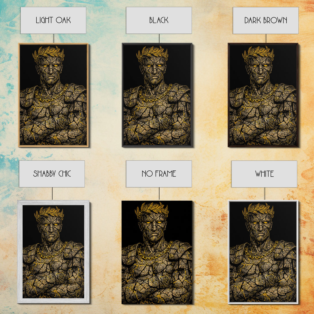 Roman Emperor Bust Canvas Gold Canvas Print, Mythology Wall Art, Regal Warrior Portrait, Classical Decor, Real Wood Frame