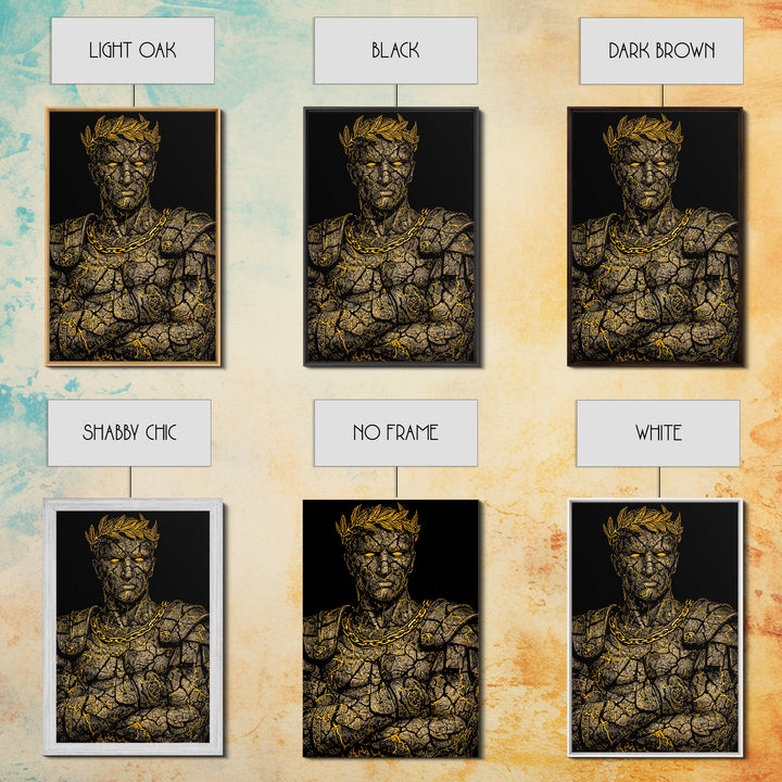 Roman Emperor Bust Canvas Gold Canvas Print, Mythology Wall Art, Regal Warrior Portrait, Classical Decor, Real Wood Frame