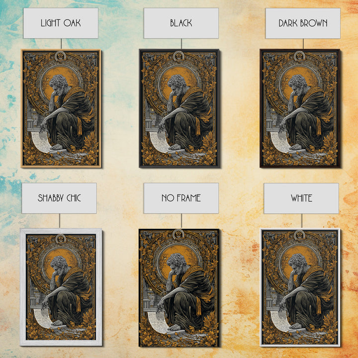 Horned God Canvas Gold Canvas Print, Mythical Warrior Wall Art, Ancient Deity With Flames Artwork, Fantasy Myth Decor Real Wood Frame