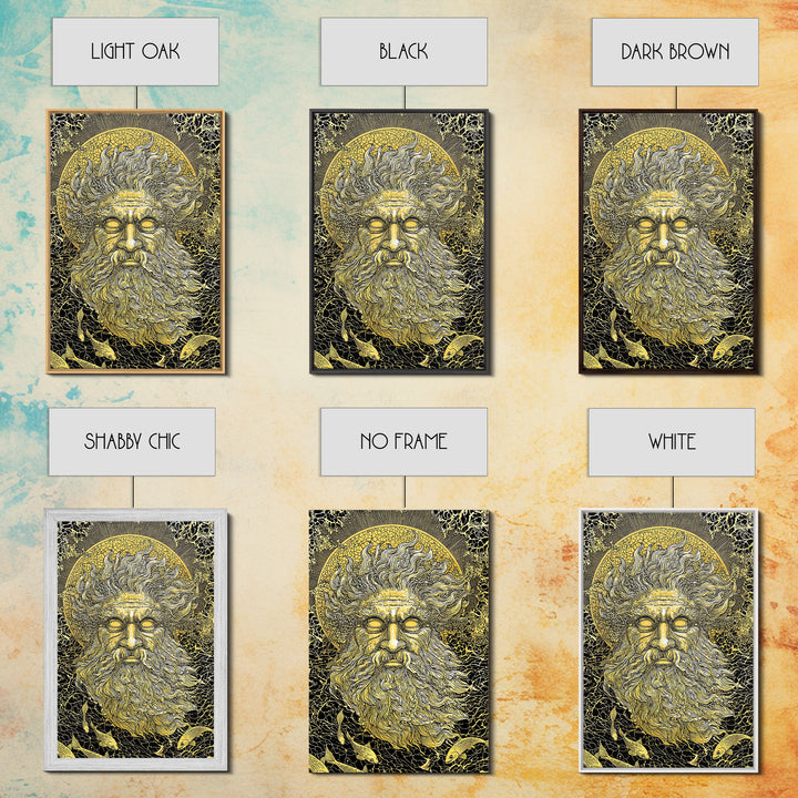 Ancient Sea God Oceanus Canvas Gold Art, Mythological Wall Print, Real Wood Frame, Classical Maritime Inspired Home Decor