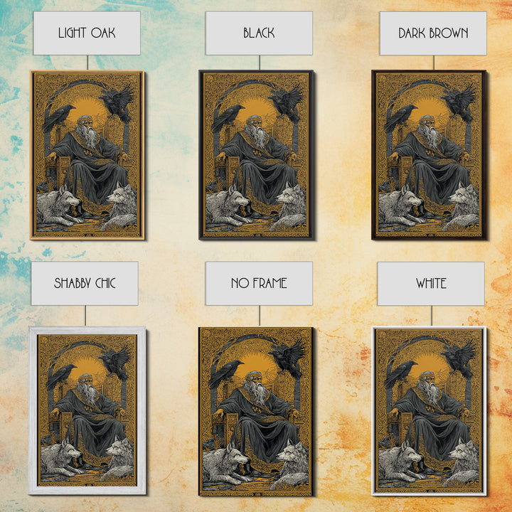 Odin Allfather Canvas Gold Canvas Print, Viking Mythology Wall Art, Real Wood Frame, Norse Legend Inspired Decor For Home