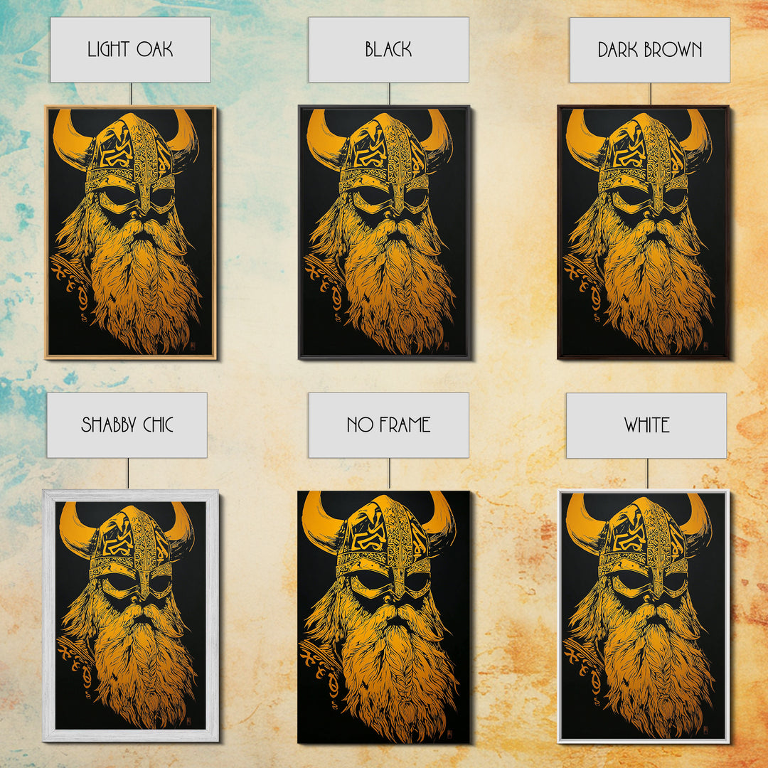 Norse Mythology Odin Canvas Gold Art, Viking Warrior God Canvas Print, Real Wood Frame, Ancient Scandinavian Wall Decoration
