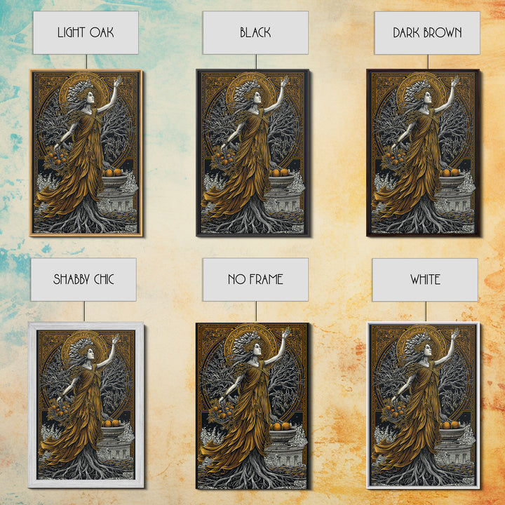 Persephone Canvas Gold Canvas Print, Goddess Of Spring And Underworld Art, Mythology Wall Decor, Real Wood Framed Artwork