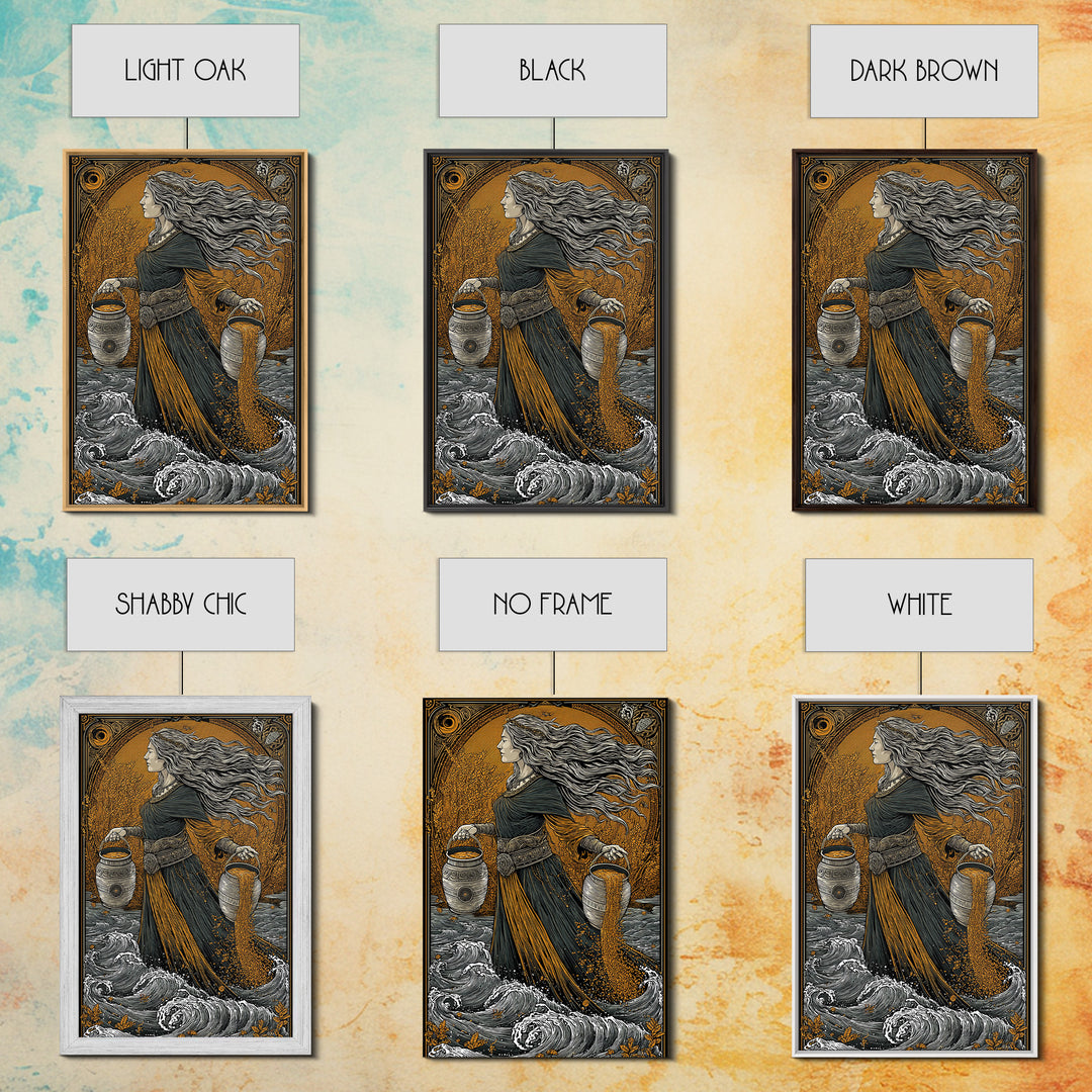 Aquarius Goddess Canvas Gold Canvas Print, Mythology Wall Art, Luxury Astrology Artwork, Real Wood Frame, Unique Home Decor