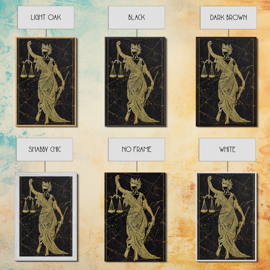 Justice Goddess Canvas Gold Canvas Print, Mythology Law And Order Wall Art, Balance Artwork, Real Wood Frame, Statement Decor