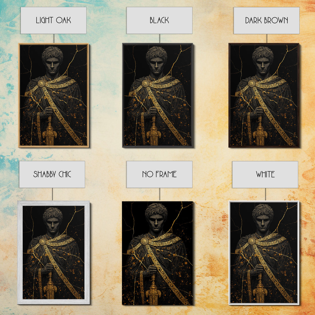 Gladiator Canvas Gold Canvas Print, Roman Warrior Wall Art, Ancient History Artwork, Mythology Inspired Home Decor, Real Wood Frame