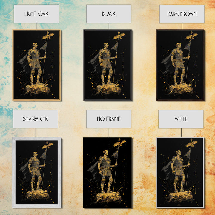 Roman General Holding Standard, Canvas Gold Canvas Print, Classical History Inspired Wall Decor, Real Wood Frame