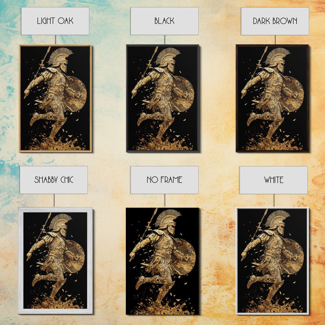 Shattered Roman Soldier, Canvas Gold Canvas Print, Mythology Inspired Warrior Wall Art, Real Wood Framed Print