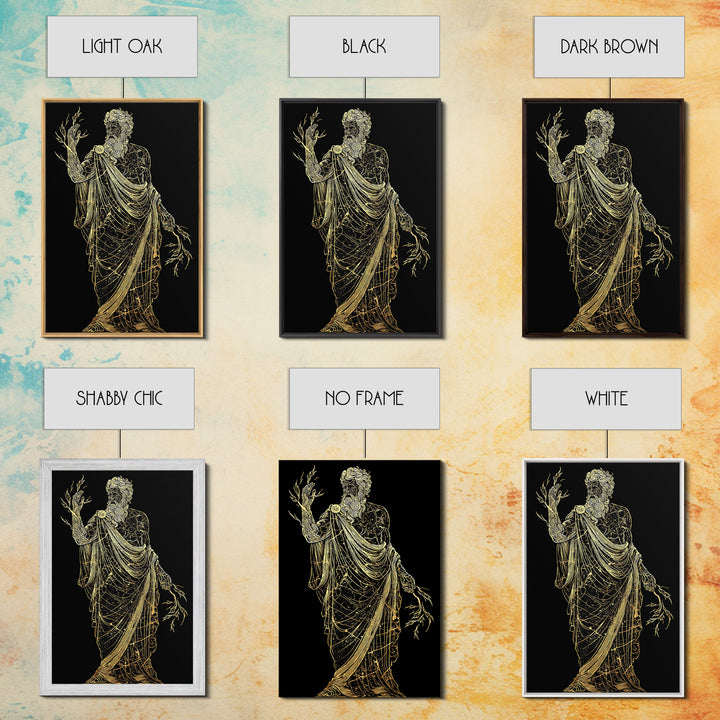 Greek God Canvas Gold Art, Zeus Mythology Wall Print, Lightning Power Decor, Luxury Canvas Artwork, Real Wood Frame
