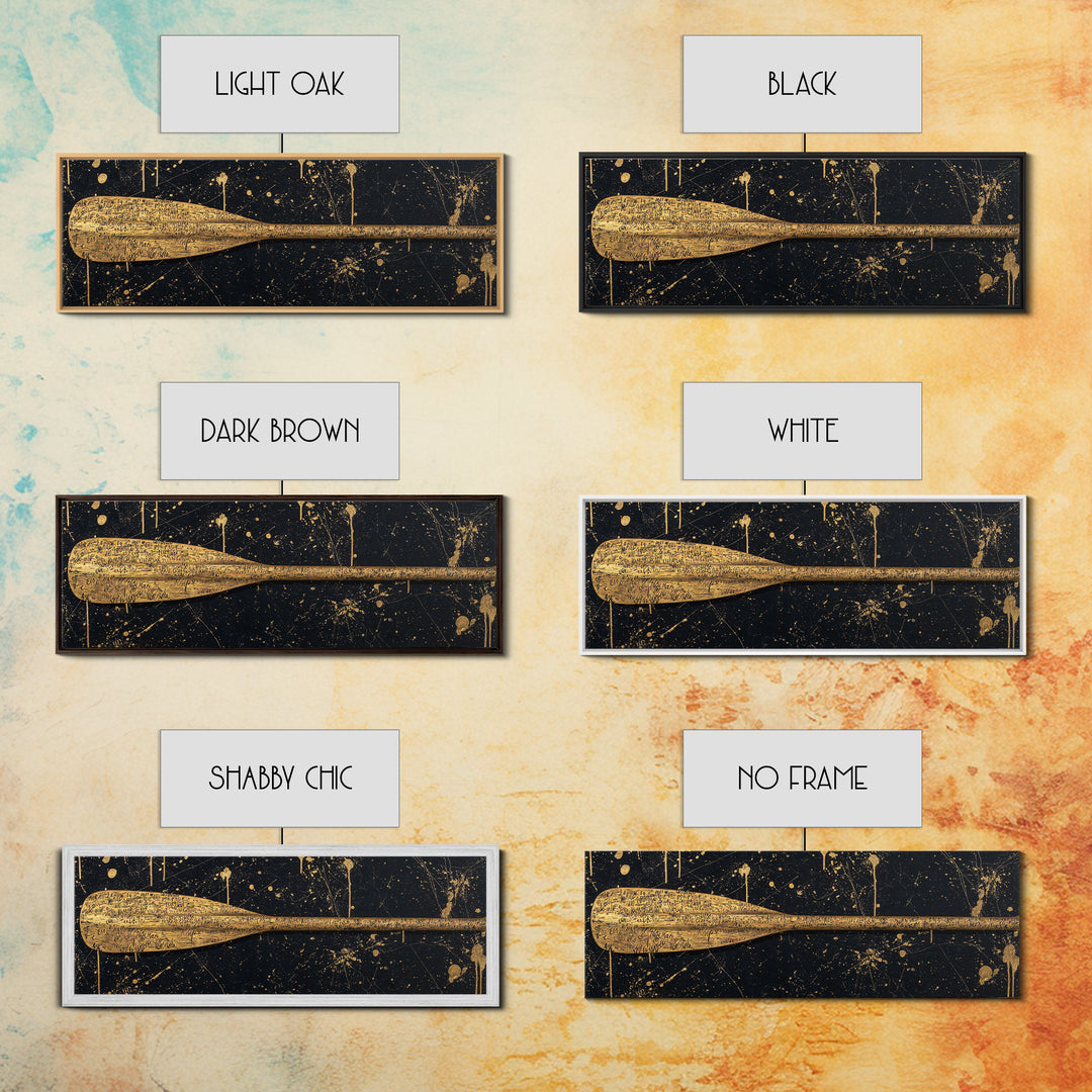 Ancient Oar Artwork, Mythological Paddle With Script Decorative Wall Design, Gold Canvas Print, Real Wood Frame Wall Art