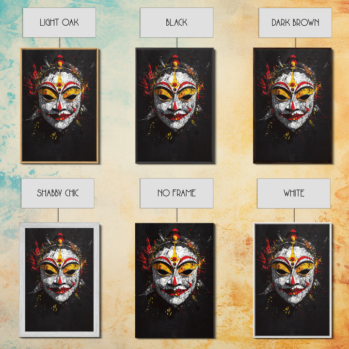 Tribal Feather Mask Gold Canvas Print, Splatter Art Decor, Ethnic Wall Art, Real Wood Frame, Cultural Modern Artwork