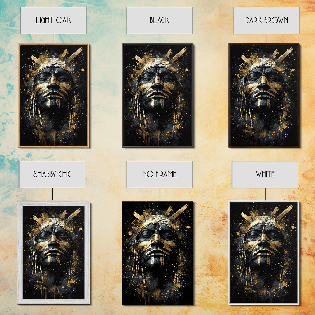 Tribal Warrior Mask Art,Bold Cultural Wall Decor,Real Wood Frame,Striking Tribal Artwork,Modern Statement Piece