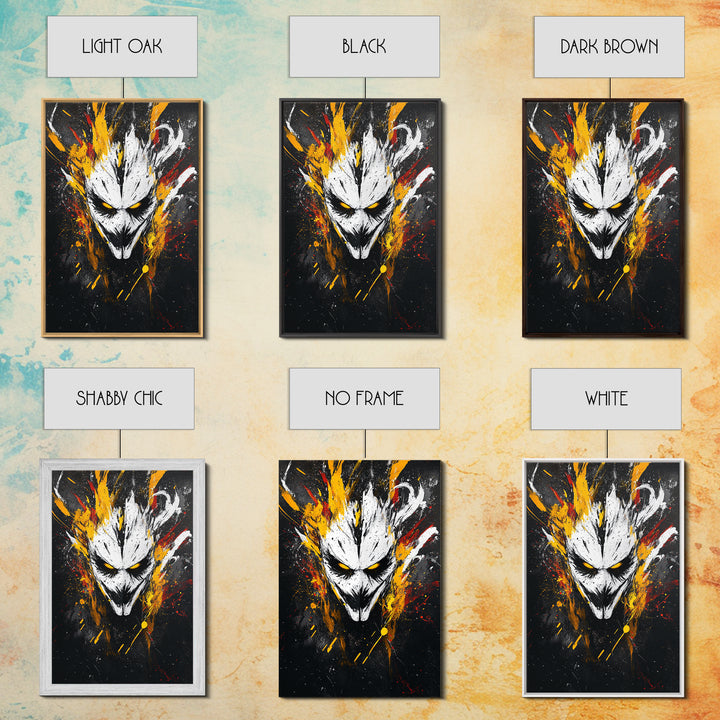 Intense Mask Artwork,Modern Abstract Wall Decor,Real Wood Frame,Bold Fiery Art,Striking Vibrant Statement Piece