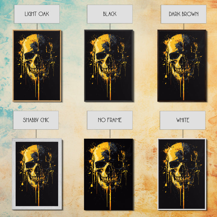 Dripping Skull Gold Canvas Print, Gothic Wall Art, Dark Decor, Edgy Skull Artwork, Real Wood Frame, Modern Statement Piece