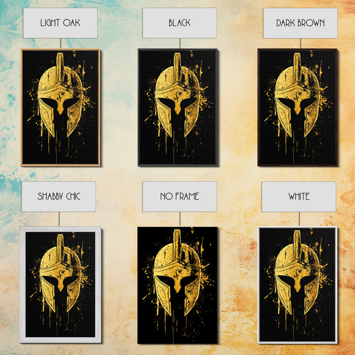 Spartan Helmet Gold Canvas Print, Warrior Wall Art, Real Wood Frame, Bold Historic Decor, Ancient Greek Inspired Artwork