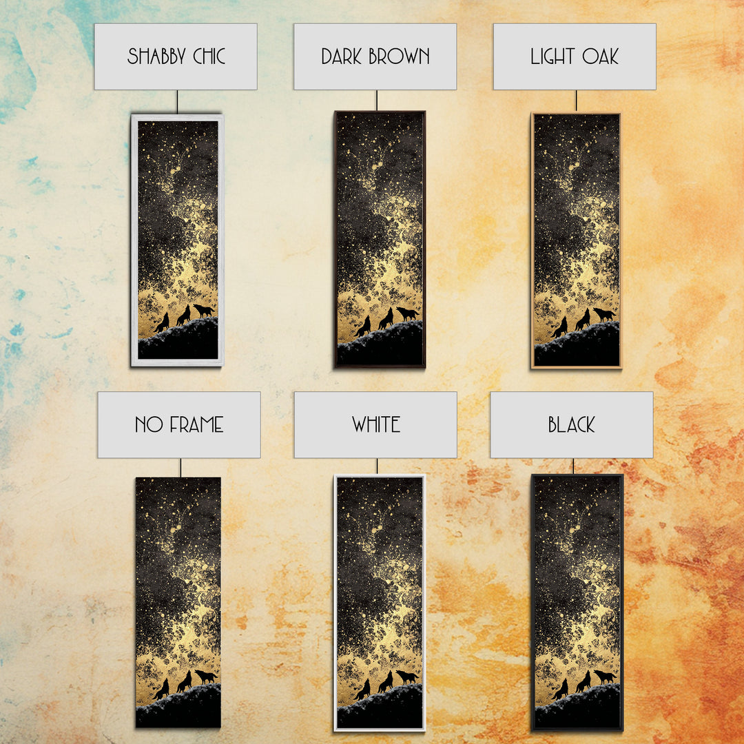 Howling Wolves Norse Night Canvas Gold Art Canvas Art, Nordic Mythology Wall Art for Men’s Office, framed with real wood