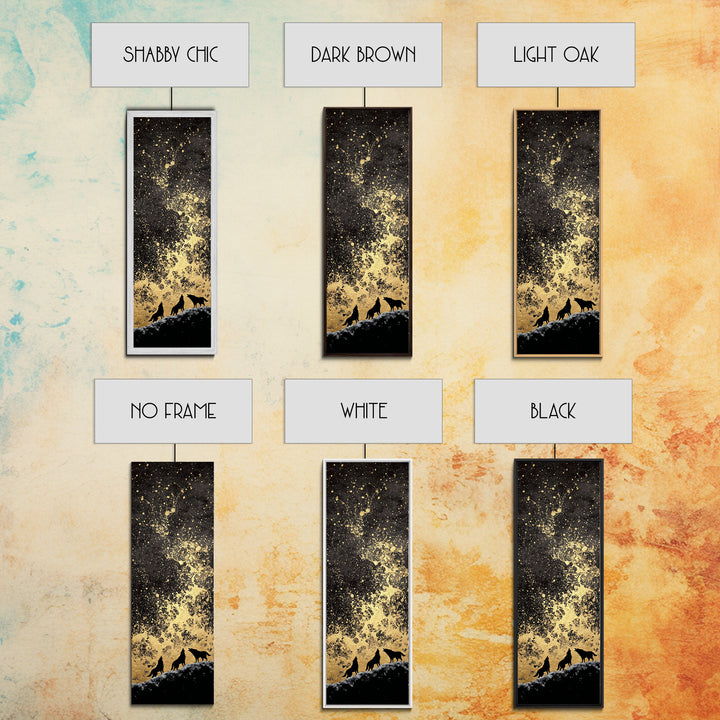 Howling Wolves Norse Night Canvas Gold Art Canvas Art, Nordic Mythology Wall Art for Men’s Office, framed with real wood